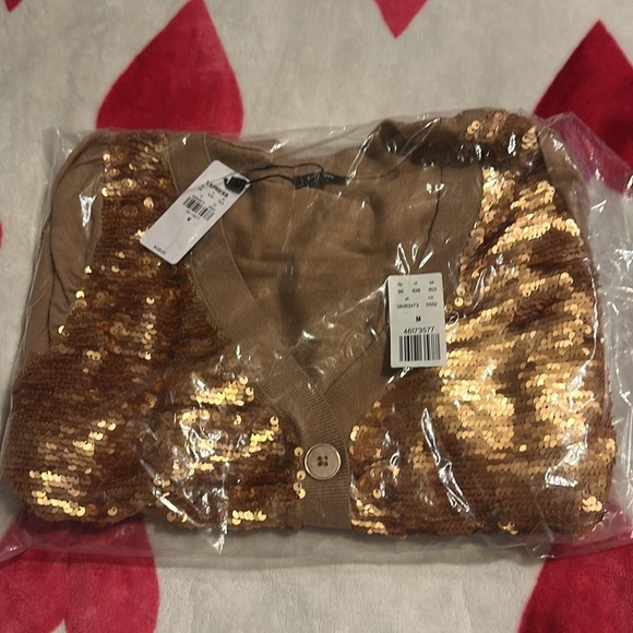 NWT Express Sequin Button Front Cardigan in Pecan - Picture 5 of 8